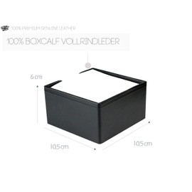 DELMON VARONE - Premium Leather Boxcalf Black Note Box with 500 Sheets of Paper, Note Box in Real Leather for Desk and Office, Ideal for Writing Thoughts, Ideas and Notes