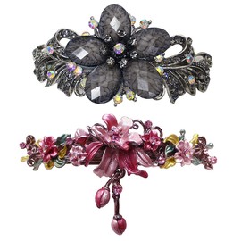 Set of 2 2 Styles Combo Large Thick Hair Barrettes Sparkly Crystal 0052-YY86010-3-2grayRosepink
