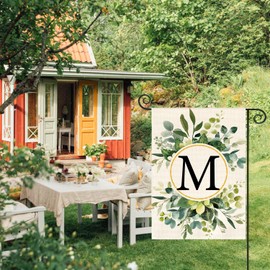 AVOIN colorlife Monogram Letter M Floral Garden Flag 12x18 Inch Double Sided Outside, Family Last Name Initial Yard Outdoor Decoration