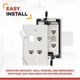 Buyer's Point 4 Port Cat6 Wall Plate, Female-Female White with Single Gang Low Voltage Mounting Bracket Device (4 Port)