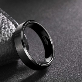 6mm Black Tungsten Carbide Ring for Men Women Brushed Beveled Edge Unisex Wedding Band Comfort Fit