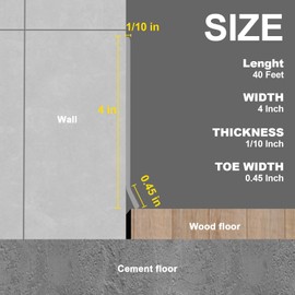 Peel and Stick Baseboard Trim, 4 Inch Rubber Baseboard Vinyl Wall Base, Flexible Baseboard Molding Trim, Adhesive Baseboard Trim Rubber Cove Base(40Ft, Grey)