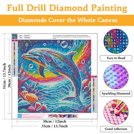 Diamond Painting Kits for Adults Dolphin, DIY 5D Diamond Art Kits for Adults, Sea Animal Full Round Drill Gem Art Dots Beginners, Perfect for Home Wall Decor 14X14 Inch