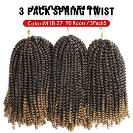 10 Inch Spring Twist Crochet Braids Hair for Butterfly Locs Bomb Twist Crochet Hair Beyond Beauty Ombre Colors Synthetic Fluffy Hair Extension 3 Packs 30 Strands 135g/Pack(10 Inch, T1B 27)