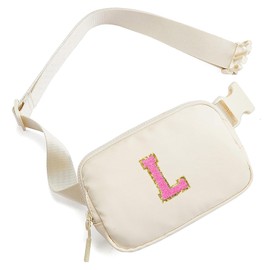 Belt Bag Fanny Pack for Teen Girl Women - Birthday Gifts for 5 6 7 8 9 10 11 12 13 Year Old Girls - Initial Crossbody Bag Preppy Cute Trendy Stuff Travel Essentials - Graduation Gifts for Her Beige L
