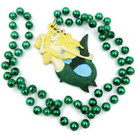 Gasparilla Green Tail Lady Mermaid Pirate Mardi Gras Bead Necklace