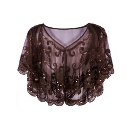 Vijiv Womens Vintage 1920s Evening Capelet Shawl Shrug Inspired Beaded Sequin Gatsby Flapper Bolero Cover Up
