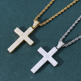 Cross Pendants Necklace For Men/Women Street Hip Hop Jewelry Gold-Plated/Platinum-Plated 18k, Medium, Stainless Steel, Cubic Zirconia