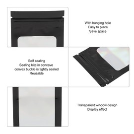ANGGREK 100 Bolsas Resellables a Prueba de Olores, Bolsas de Embalaje Holográficas a Prueba de Olores con Ventana Transparente para Brillo de Labios, Collares, Pulseras, Alimentos (Negro)