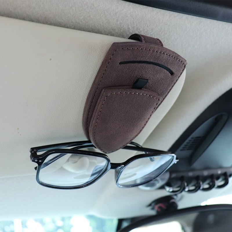 Car Sun Visor Sunglasses Holder Magnetic Leather Glasses Hanger Clip
