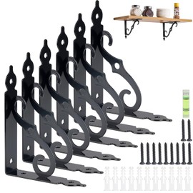 Pack of 6 Shelf Brackets, Heavy Duty Support 90 Degrees, Black Shelf Brackets, Wall Angle Shelf Brackets, Maximum Load 40 kg, Metal Shelf Brackets with Screws for Wall Mounting (140 x 110 mm, Black)