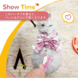 ABRRLO Dog Cat Harness Leash Set, Bowknot, Checkered Pattern, Puppy Harness, Plaid, For Small and Medium Dogs, Includes D-Rings, Mesh, Cute, Adjustable (Pink, 2L)