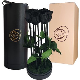 EVEROSE – 7 Long Stem Preserved Roses in Round Box – 100% Real Roses That Last 1-3 Years Forever Flowers for Delivery Prime Happy Birthday Flowers Long Lasting Roses for Wife, Mom, Vase Ready