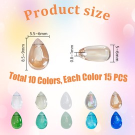 AHANDMAKER 150Pcs 10 Colors Teardrop Czech Glass Beads Colorful Crystal Beads Top Drilled Teardrops Glass Pendants Loose Beads for DIY Crafts Earring Jewelry Making