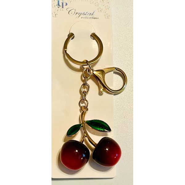 UP Crystal Collection Cherry Bag Charm KeyChain Gold Tone Enamel
