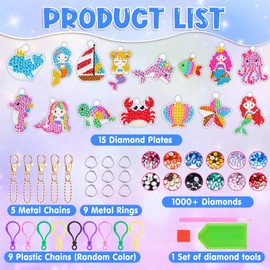 HGRGHH Craft Girls 6-12 Years, Make Your Own GEM Keyrings, 15 Pieces 5D Diamond Painting Keyrings, Craft Set Children from 6 Years, Gifts for Girls 6 7 8 9 10 Years