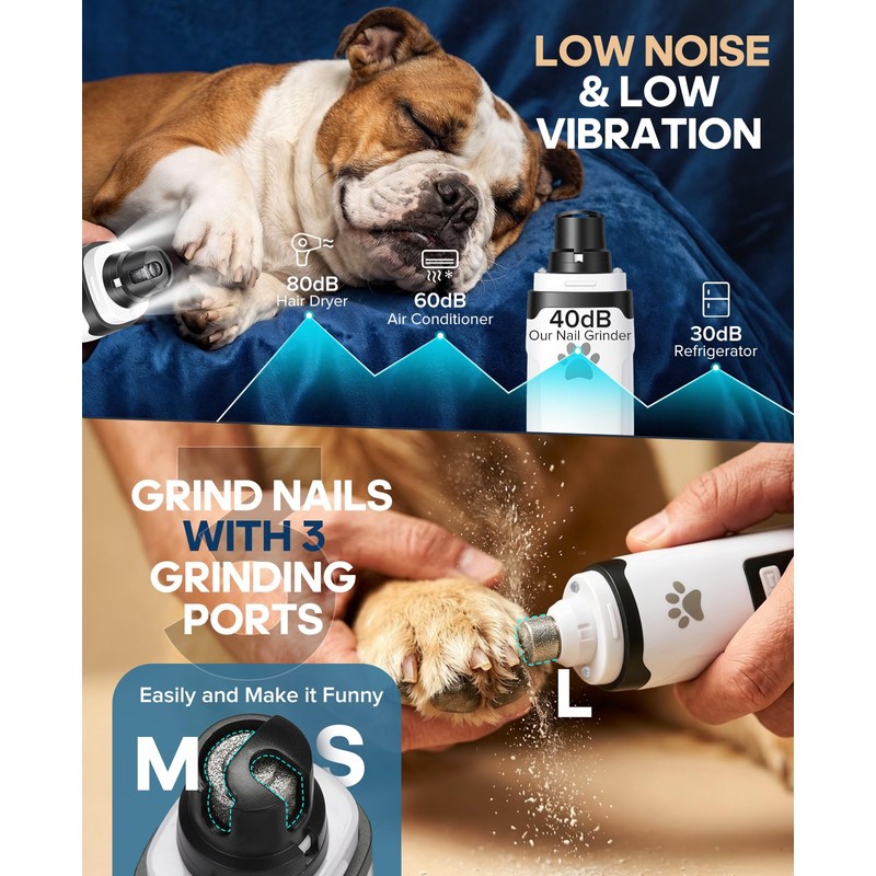 LEMULEGU Low Noise Pet Nail Grinder with Light,2-Speed Rechargeble Pet