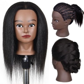 Afro human hair Black mannequin head for braiding textured hair head mannequin for practice hair extensions (Straigt Yaki Braiding Head)