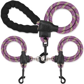 Double Dog Leash, Dual Dog Leash, 360 Swivel No Tangle Two Dogs, Comfortable Shock Absorbing Reflective Rock Climbing Dog Leashes for Dual Small Medium Large Dogs (Purple, L/40-150 ibs)