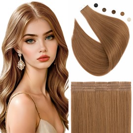 Elailite Tape Extensions Real Hair Knitting Hair #6 Medium Brown Pack of 20 Invisible Glue Hair Extensions Straight 50 g 50 cm