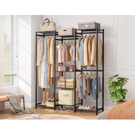 HOMIDEC Wardrobe Closet, 4 Hanging Spaces Portable Clothes Rack,Free Standing Closet Organizer and Storage System with Hanging Rods,Clothing Rack Suitable for Cloakroom,Bedroom,Entrances,etc.Black
