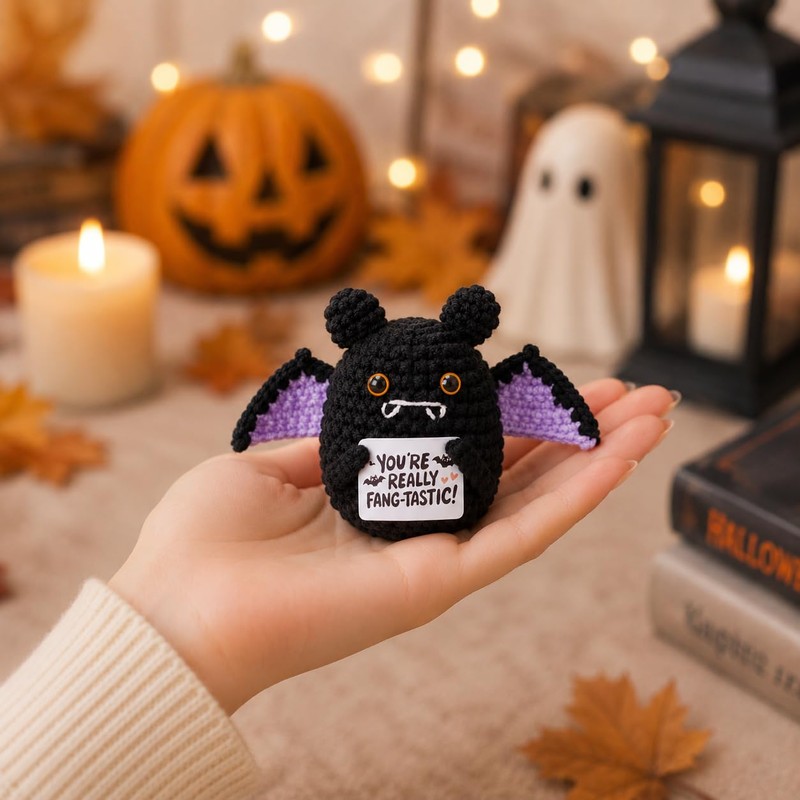 QINJIEJIE Knitted Bat Halloween Decorations Boo Basket Gifts