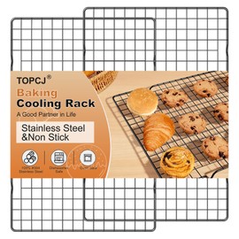 TOPCJ 2PCS Cooling Rack for Baking, 10”X15” Heavy Duty Wire Rack for Grilling,Baking, Roasting,Cooking,Non-Stick,For Jelly Roll Baking Trays,Multi-Purpose Drainer Rack,Stainless Steel,Black