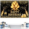 YinQin 180x120 cm Glitter Golden Black Happy Birthday Backdrops Banners