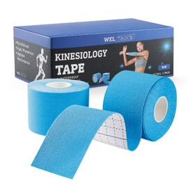 Kinesiology Tape (2/Pack) for Sports and Recovery, Water Resistant, Latex Free Premium Elastic Cotton Athletic Tape by Weltroice (2/Pack, 16.4FT Each, Blue)