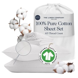 100% Organic Cotton Sheets Full Size - Luxurious 415 Thread Count, Oeko-Tex Certified, Silky Soft Sateen Weave, Hemstitched Pillowcases, Fitted Sheet with Deep Pockets, Double-Elastic & Corner Straps