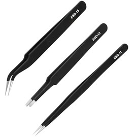3PCS Precision Tweezers Set, Upgraded ESD high-end anti-static for Craft, Electronics, Soldering, Laboratory Work, Soldering, Model, Eyelash Extensions, Nail stickers, Jewelry-Making