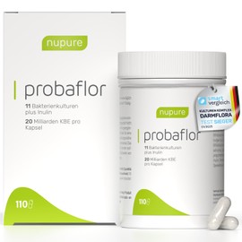 nupure Nupure® Probaflor mit 345 Mrd KBE/g*, 110 Kapseln mit 11 Spezielle Bakterienstämme, Mit Inulin und Lactobacillus salivarius SP2, Besser geschützt dank Spezialdose, Vegan