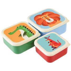 Rex London Children's Reusable BPA Free Snack Boxes (Set of 3) - Choice of Design (Colourful Creatures)