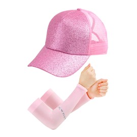 1 Piece Pink Baseball Cap, 1 Pair of Sunscreen Sleeves, Comfortable and Breathable, Adjustable Hollow Casual Hat for Girls, Outdoor Sports Riding Sunshade Set.