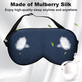 100% Natural Silk Sleep Mask for Relieving Fatigue & No Stimulation Breathable Eye Mask Summer Cool Mulberry Silk Eye Cover Blindfold for Night Sleeping, Nap & Travel (Navy Blue)
