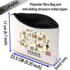 Prague Map Makeup Bag Czechia Vacation Cosmetic Bag Prague Souvenirs Gifts Travel Makeup Bag for Czech Republic Lovers (Prague)