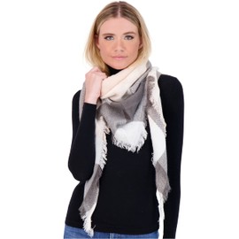 Plaid Blanket Scarf Winter Warm Fall Scarfs for Women, Lightweight Woven Soft Oversized Stylish Tartan Scarves Shawl Wraps for Women (Ivory Grey White Plaid)