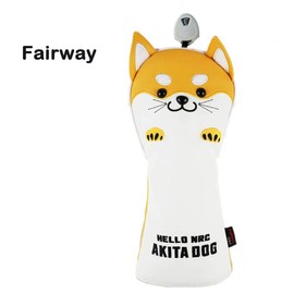 Golf Club Cover Akita Inu/Tilt Cat Cute Yellow Hood Wood Iron Putter Hybrid Cover (DR/FW/UT) Adjustable Label 460cc Leather Waterproof Rust Proof Plush PU Leather Club Headcover ..