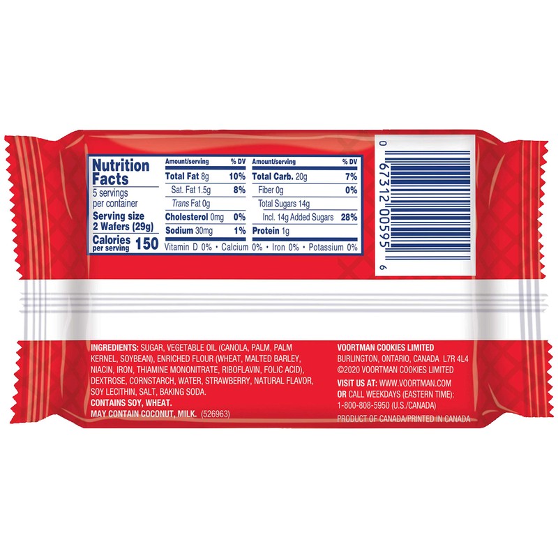 Voortman Bakery Strawberry Wafers, Mega Size, 5.17 oz, Case of