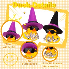 MuMyer Rubber Duck Car Ornaments Yellow Duck Car Dashboard Decorations with Mini Witch Hat Sunglasses Necklace and Cute Accessories for Party Gifts(H3)