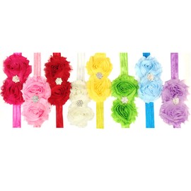 Kella Milla Set of 8 Frayed Shabby Chic Double Rose Baby Headbands