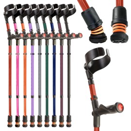 Flexyfoot Shock Absorbing Comfy Grip Double Adjustable Crutch - Improves Safety, Improves Grip, Reduces Shocks & Jarring – Left Handed - Red