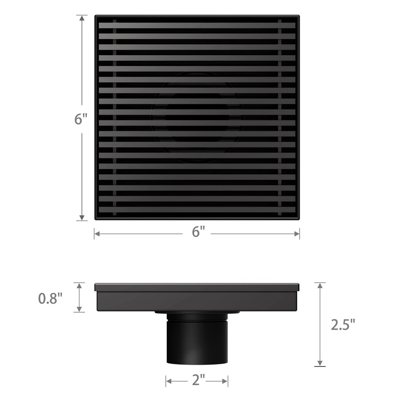 Sharpeye 6 Inch Square Shower Drain with Removable Wedge Wire