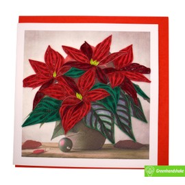GREENHANDSHAKE Potted Poinsettia Christmas Wishes, quilling art greeting card for birthday, valentine's day, mother's day, anniversary, thank you, get well, 6" x 6"