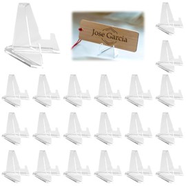 Pack of 25 Small Acrylic Card Stands, 5.3 x 5.5 cm, Transparent Acrylic Mini Easel, Acrylic Easel Stand Holder, Triangular Coin Stand, for Displays, Greeting Cards, Medals, Pictures