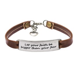 Ladies Vintage Antique Inspirational Leather Bangle Bracelets Jewelry Engraved Message Encourage Let Your Faith Be Bigger than Your Fear