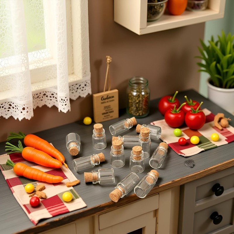 10Pcs Dollhouse Glass Jars Miniature: 1/12 Scale Glass Bottles Food