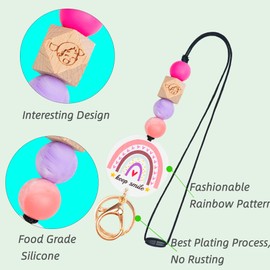 Urmforweilin Rainbow Breakaway Lanyards for Id Badges and Keys, Cute Mental Health Matters Beaded Boho Fashion Lanyards With Wooden Beads