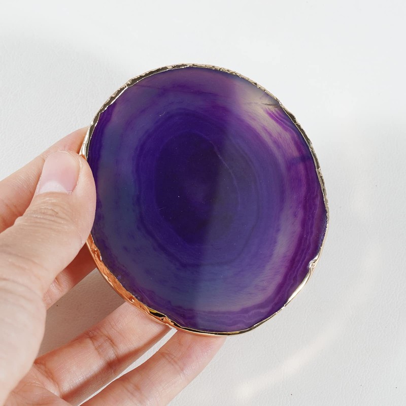 Soulnioi Purple Coaster Onyx Tablet Crystal Agate Coaster with Gold
