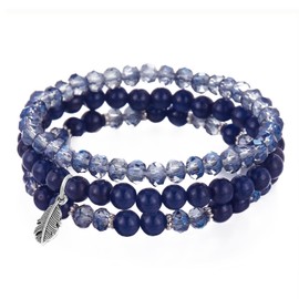 Hernin Women's Crystal Beads Bracelet Stretch Women's Bracelet Boho Pearl Bracelet with Feather Pendant Multilayer Boho Bracelet Bead Bracelet Stretch for Women Ladies